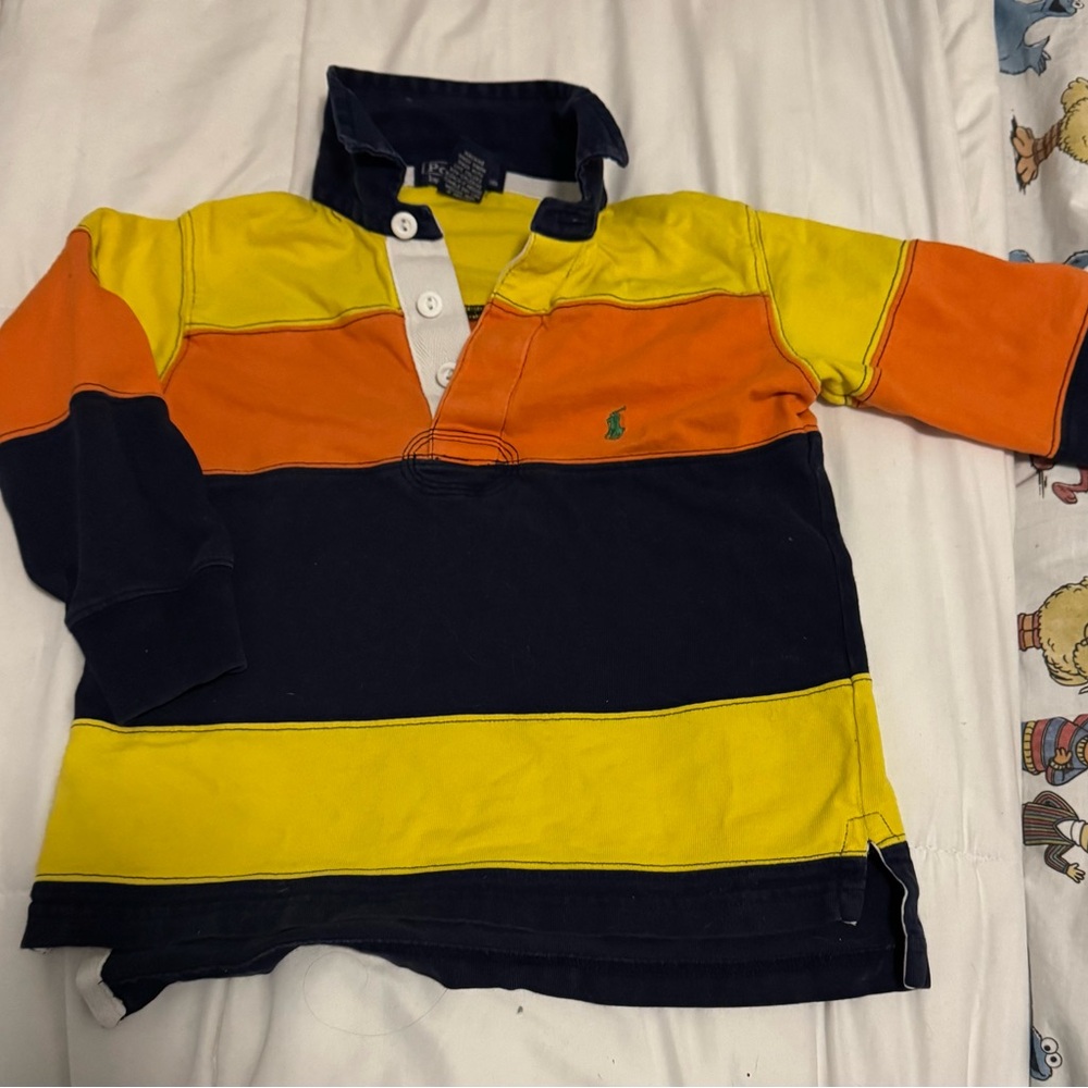 Ralph Lauren Striped Rugby Shirt - Navy, Yellow, Orange